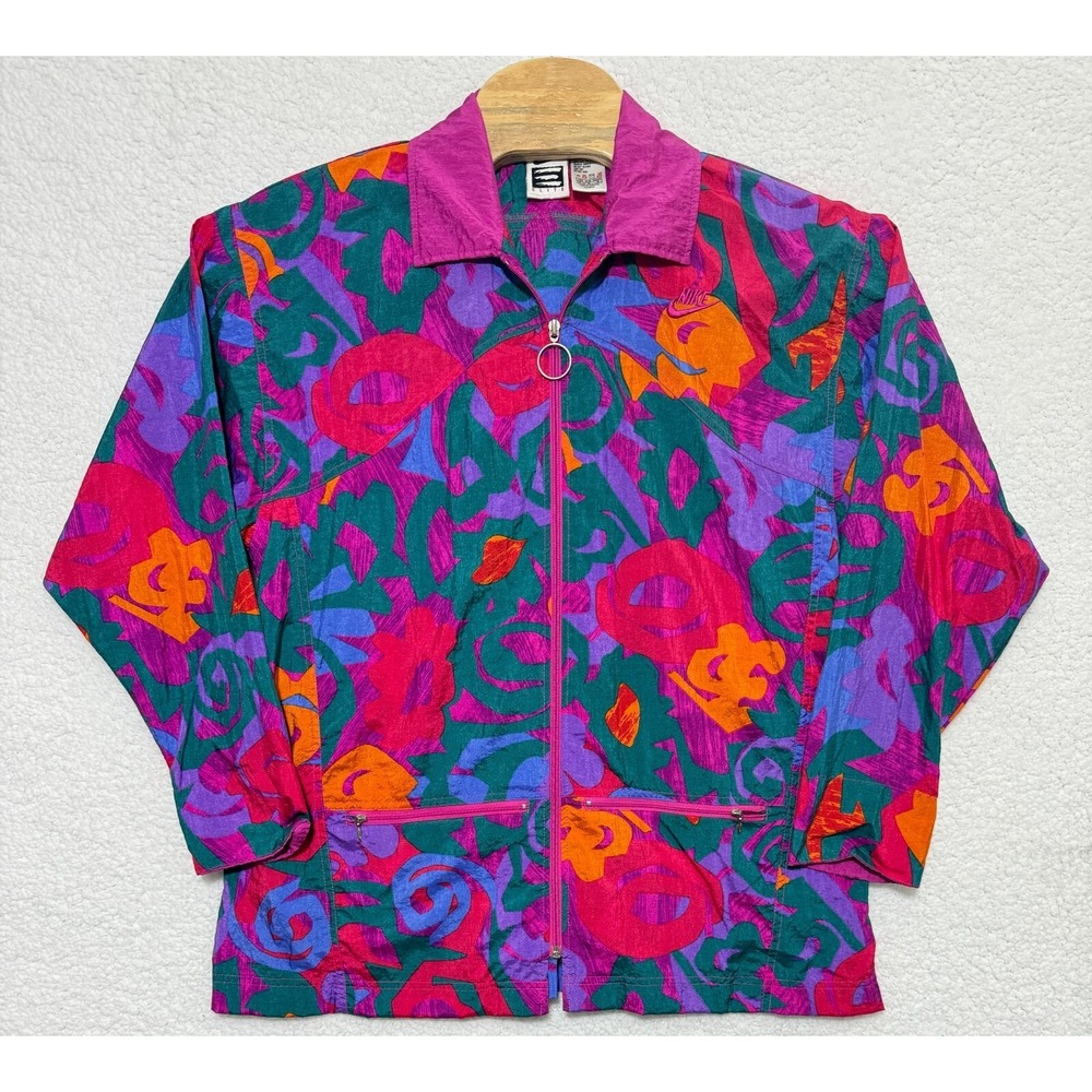 Vintage Nike Elite nylon full zip floral windbreaker jacket womens M (10-12) Y2K